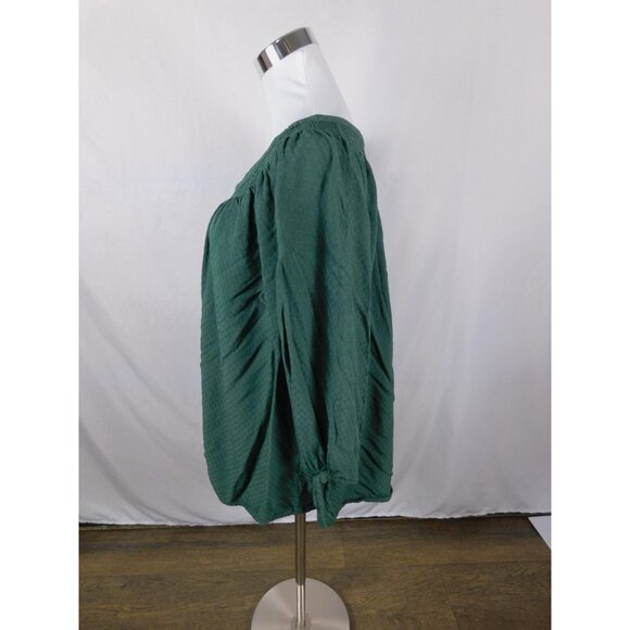 Dressbarn Shirt Womens 3X Green Smocked Henley Peasant Boho Rayon Long Sleeve - Picture 4 of 12